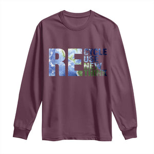 Earth Day Long Sleeve Shirt Recycle Reuse Renew Rethink TS14 Maroon Print Your Wear