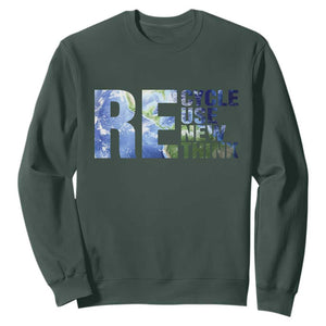 Earth Day Sweatshirt Recycle Reuse Renew Rethink TS14 Dark Forest Green Print Your Wear