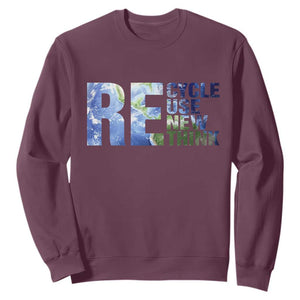 Earth Day Sweatshirt Recycle Reuse Renew Rethink TS14 Maroon Print Your Wear