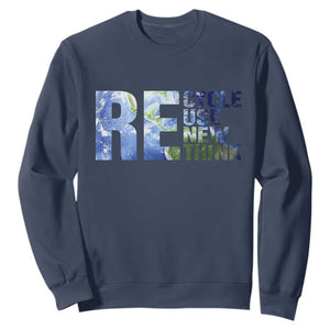 Earth Day Sweatshirt Recycle Reuse Renew Rethink TS14 Navy Print Your Wear