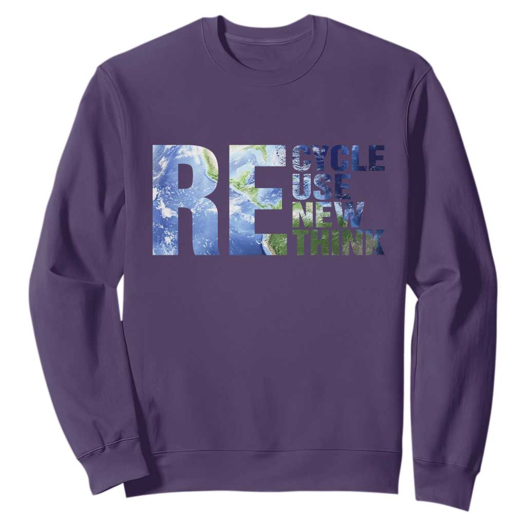 Earth Day Sweatshirt Recycle Reuse Renew Rethink TS14 Purple Print Your Wear
