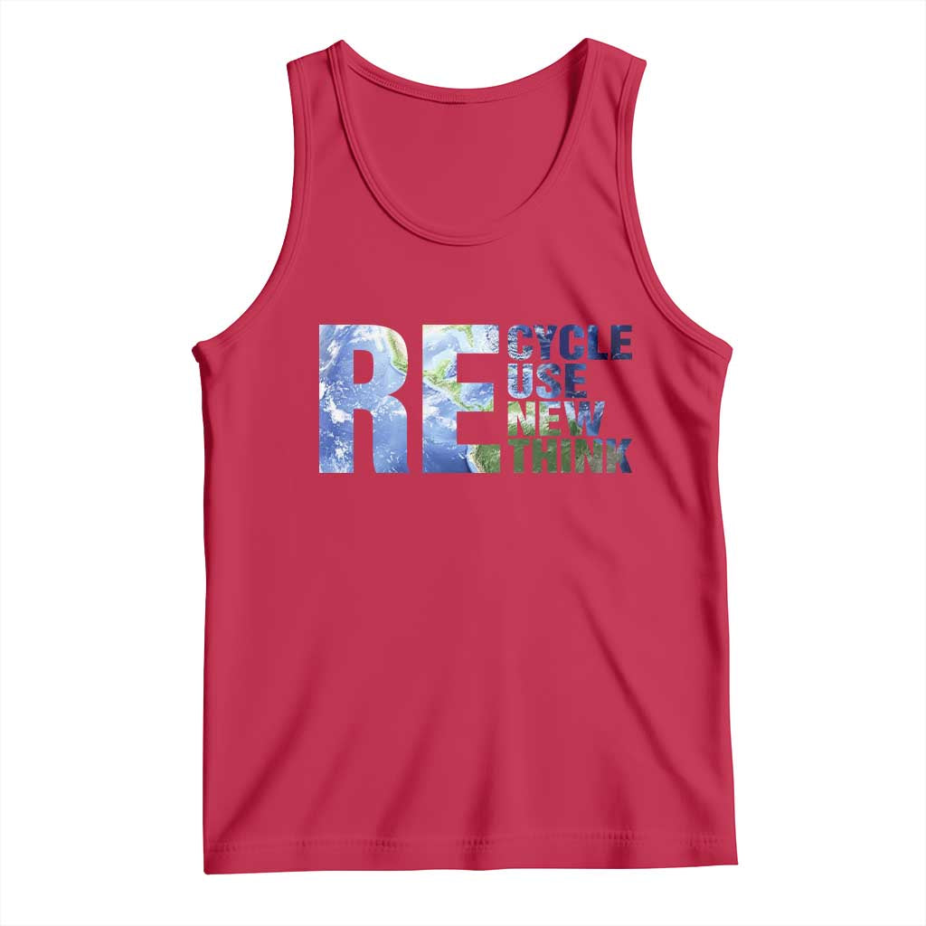 Earth Day Tank Top Recycle Reuse Renew Rethink TS14 Red Print Your Wear