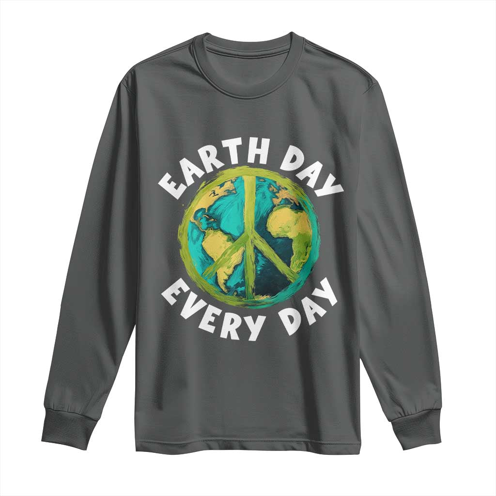 Earth Day Everyday Long Sleeve Shirt Peace Sign Nature Lover TS14 Dark Heather Print Your Wear