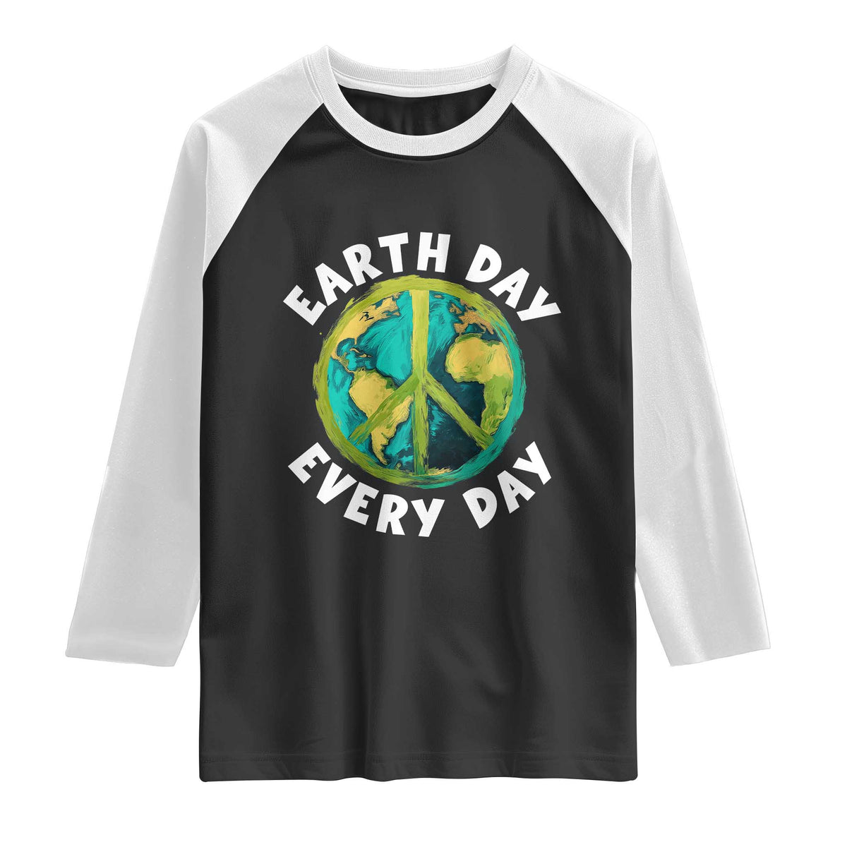 Earth Day Everyday Raglan Shirt Peace Sign Nature Lover TS14 Black White Print Your Wear