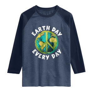 Earth Day Everyday Raglan Shirt Peace Sign Nature Lover TS14 Heather Denim Navy Print Your Wear