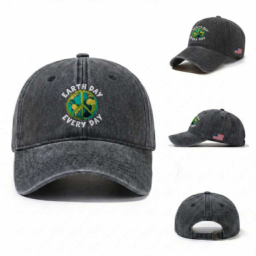 Earth Day Everyday Washed Cotton Baseball Cap Peace Sign Nature Lover TS14 Washed Cap Universal Fit Dark Gray Print Your Wear