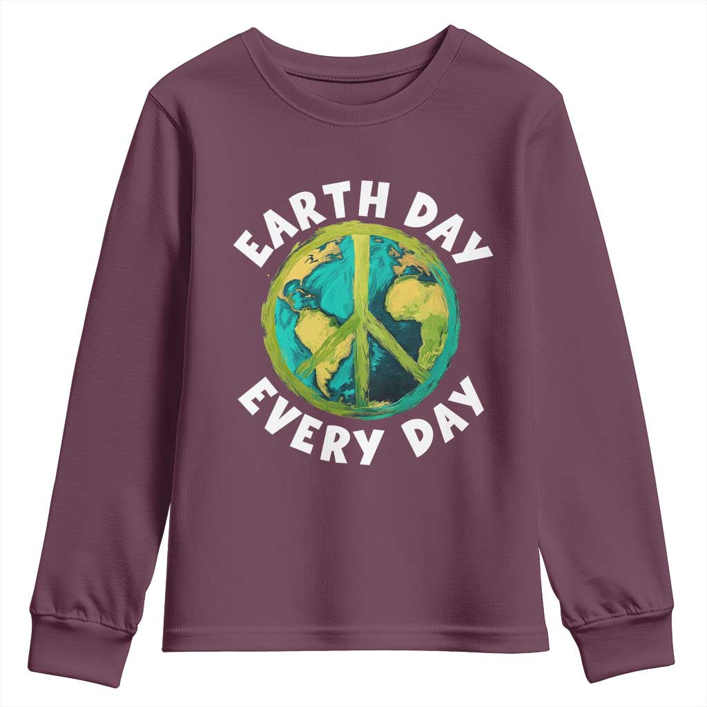 Earth Day Everyday Youth Sweatshirt Peace Sign Nature Lover TS14 Maroon Print Your Wear