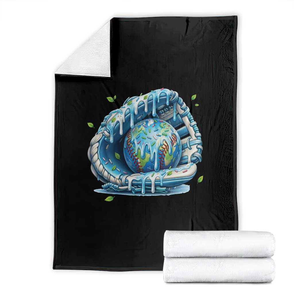 Earth Day Throw Blanket Funny Baseball Ice Cream Drip Glove Eco Friendly TS14 Black Print Your Wear