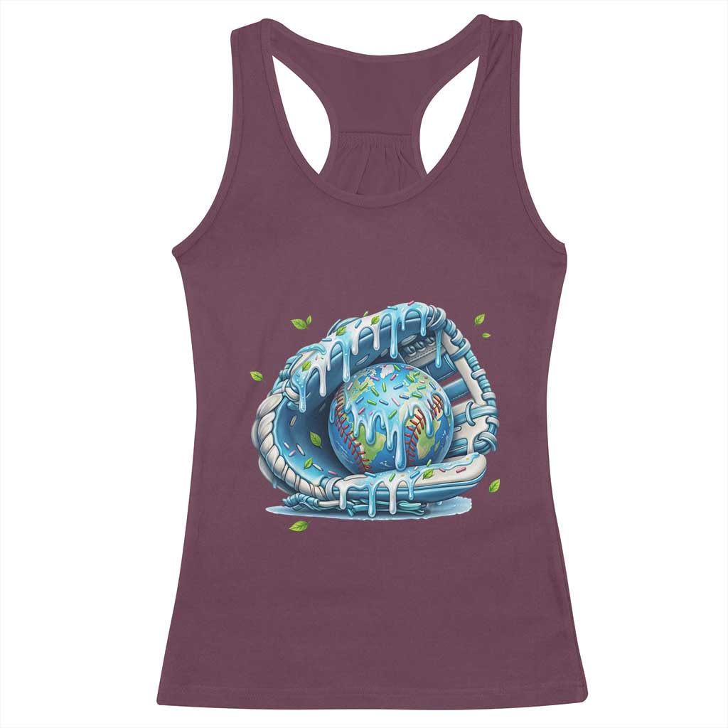 Earth Day Racerback Tank Top Funny Baseball Ice Cream Drip Glove Eco Friendly TS14 Maroon Print Your Wear