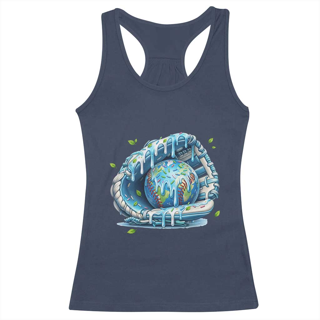 Earth Day Racerback Tank Top Funny Baseball Ice Cream Drip Glove Eco Friendly TS14 Navy Print Your Wear