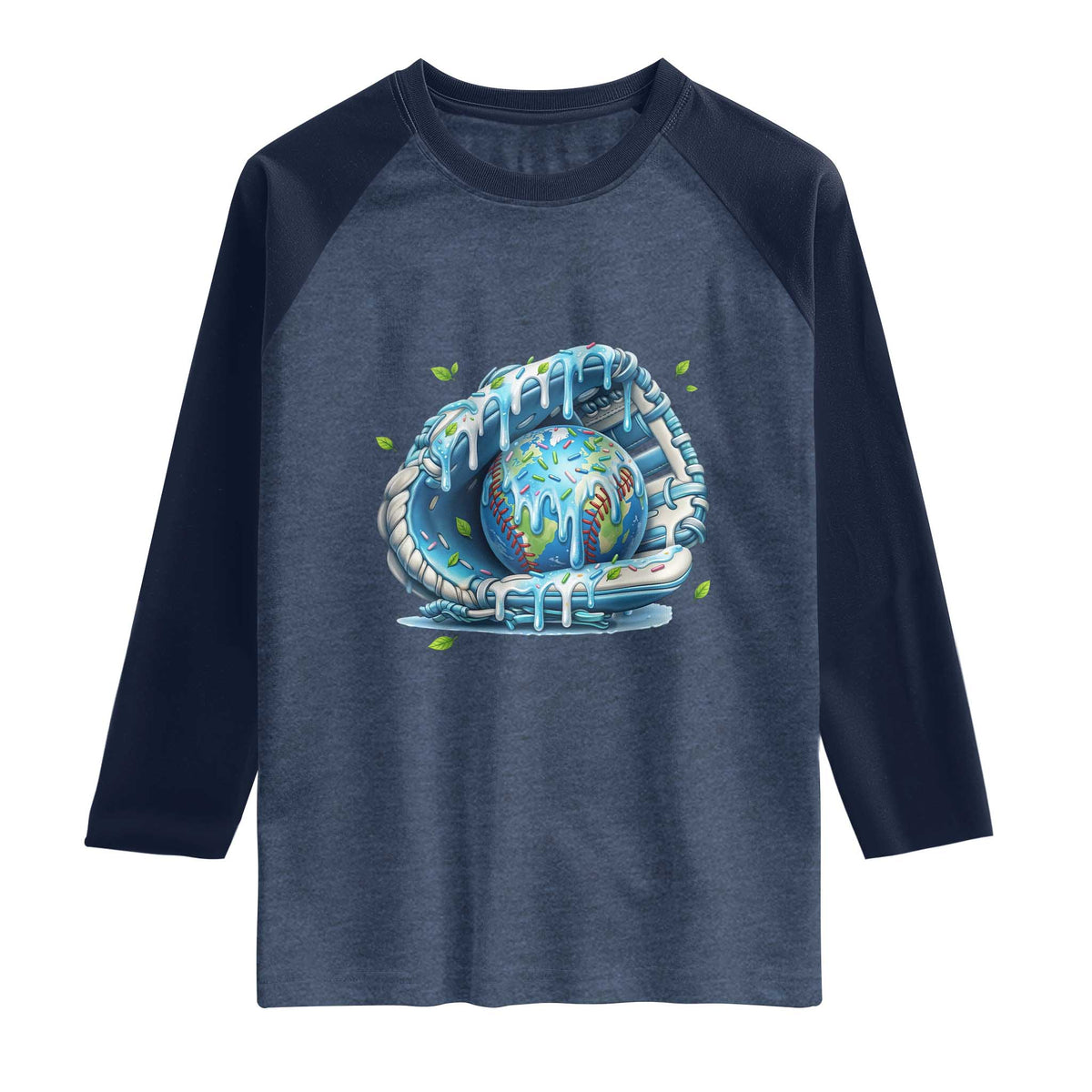 Earth Day Raglan Shirt Funny Baseball Ice Cream Drip Glove Eco Friendly TS14 Heather Denim Navy Print Your Wear