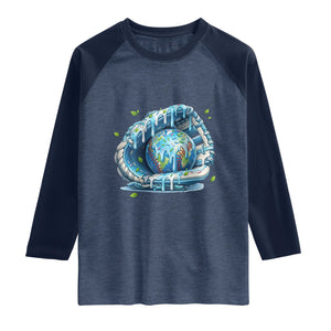 Earth Day Raglan Shirt Funny Baseball Ice Cream Drip Glove Eco Friendly TS14 Heather Denim Navy Print Your Wear