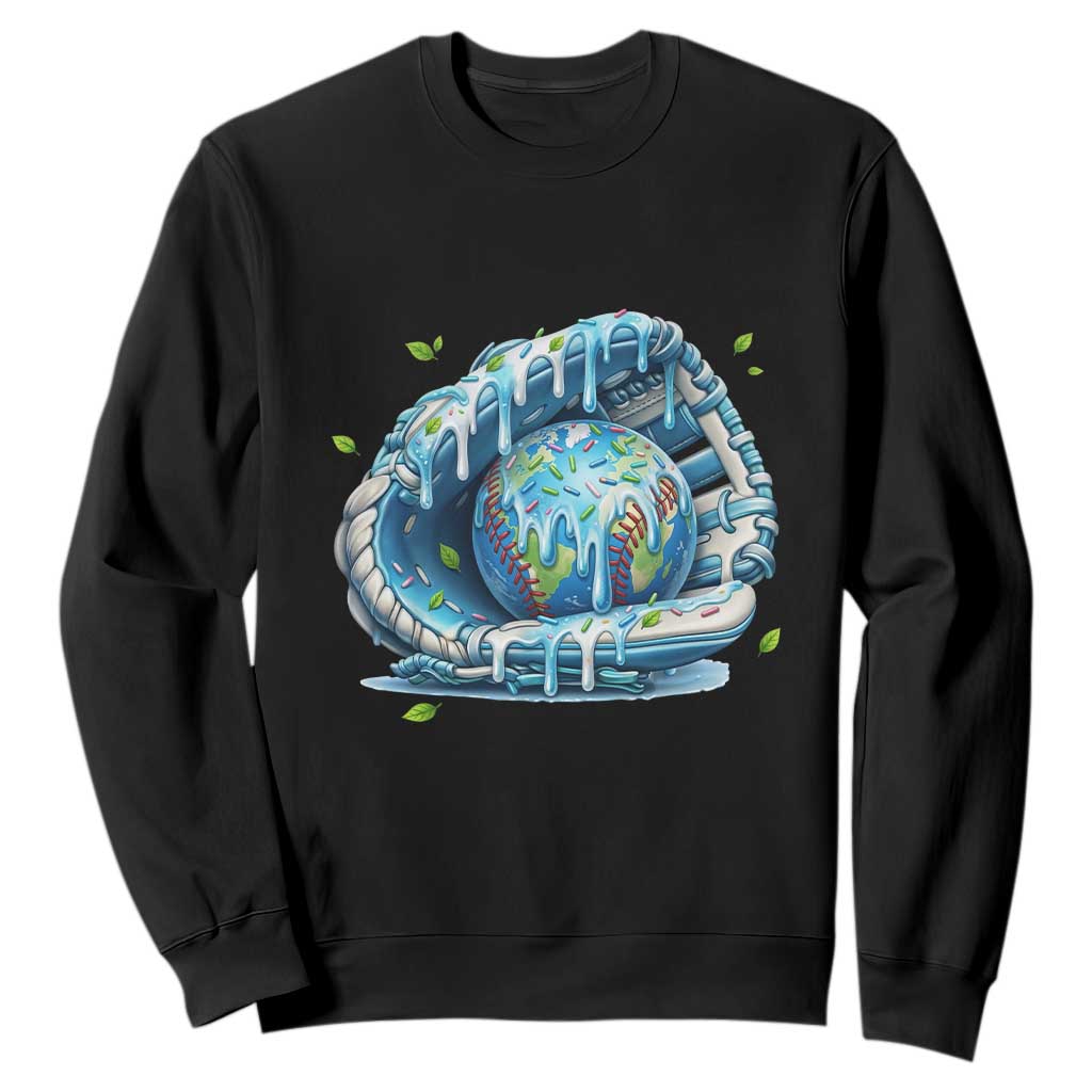 Earth Day Sweatshirt Funny Baseball Ice Cream Drip Glove Eco Friendly TS14 Black Print Your Wear