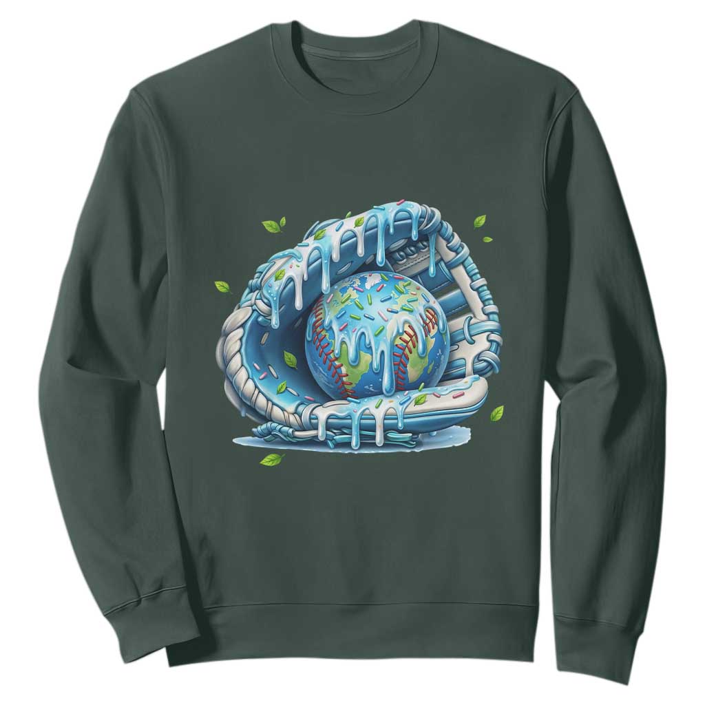 Earth Day Sweatshirt Funny Baseball Ice Cream Drip Glove Eco Friendly TS14 Dark Forest Green Print Your Wear