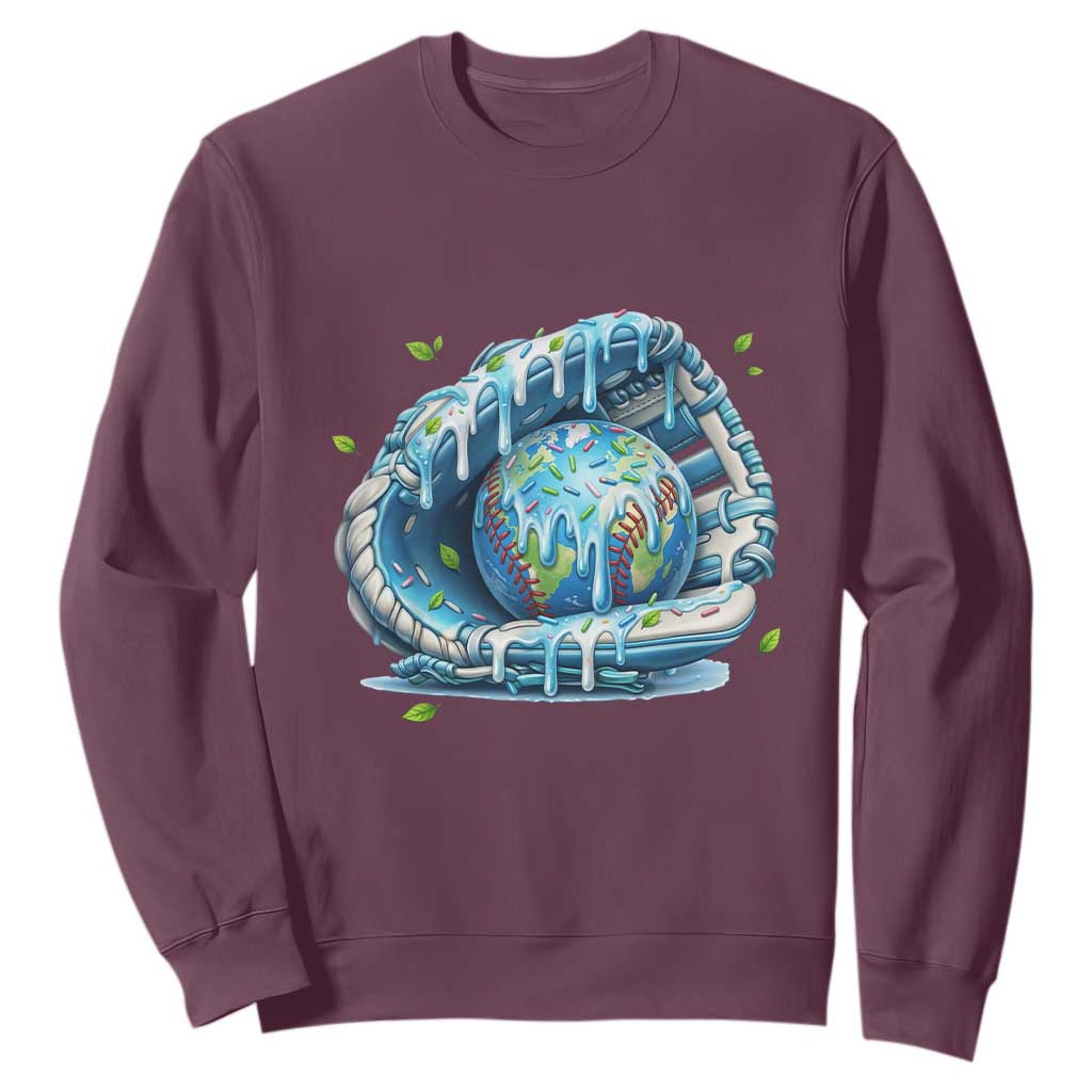 Earth Day Sweatshirt Funny Baseball Ice Cream Drip Glove Eco Friendly TS14 Maroon Print Your Wear