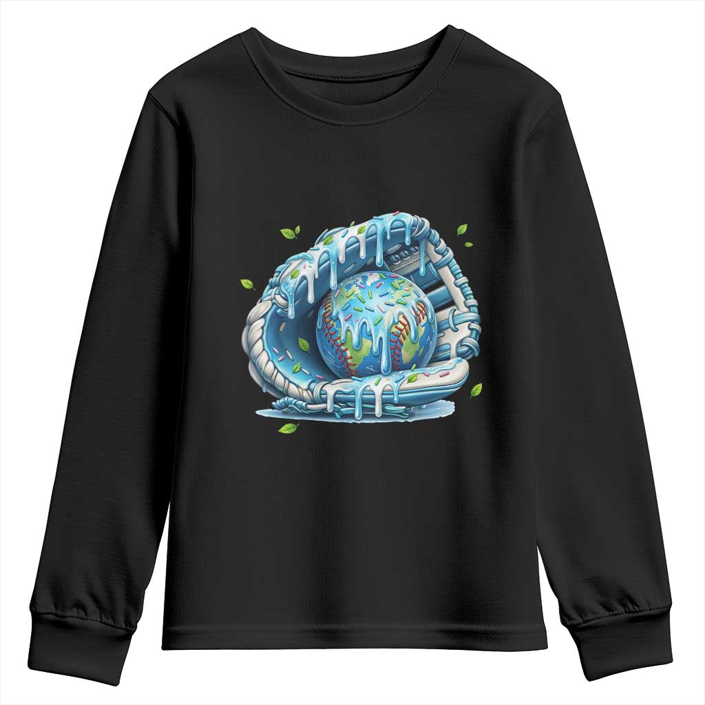 Earth Day Youth Sweatshirt Funny Baseball Ice Cream Drip Glove Eco Friendly TS14 Black Print Your Wear