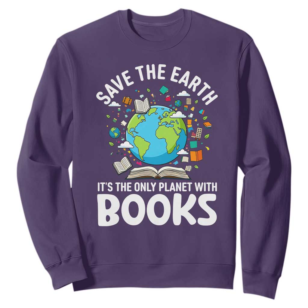 Save the Earth Sweatshirt It's the Only Planet with Books TS14 Purple Print Your Wear