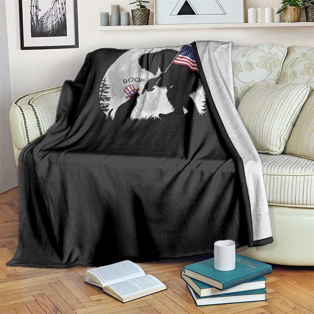 Bigfoot Boop Cat Moon Throw Blanket Funny Sasquatch Meme 4th of July TS14 Print Your Wear