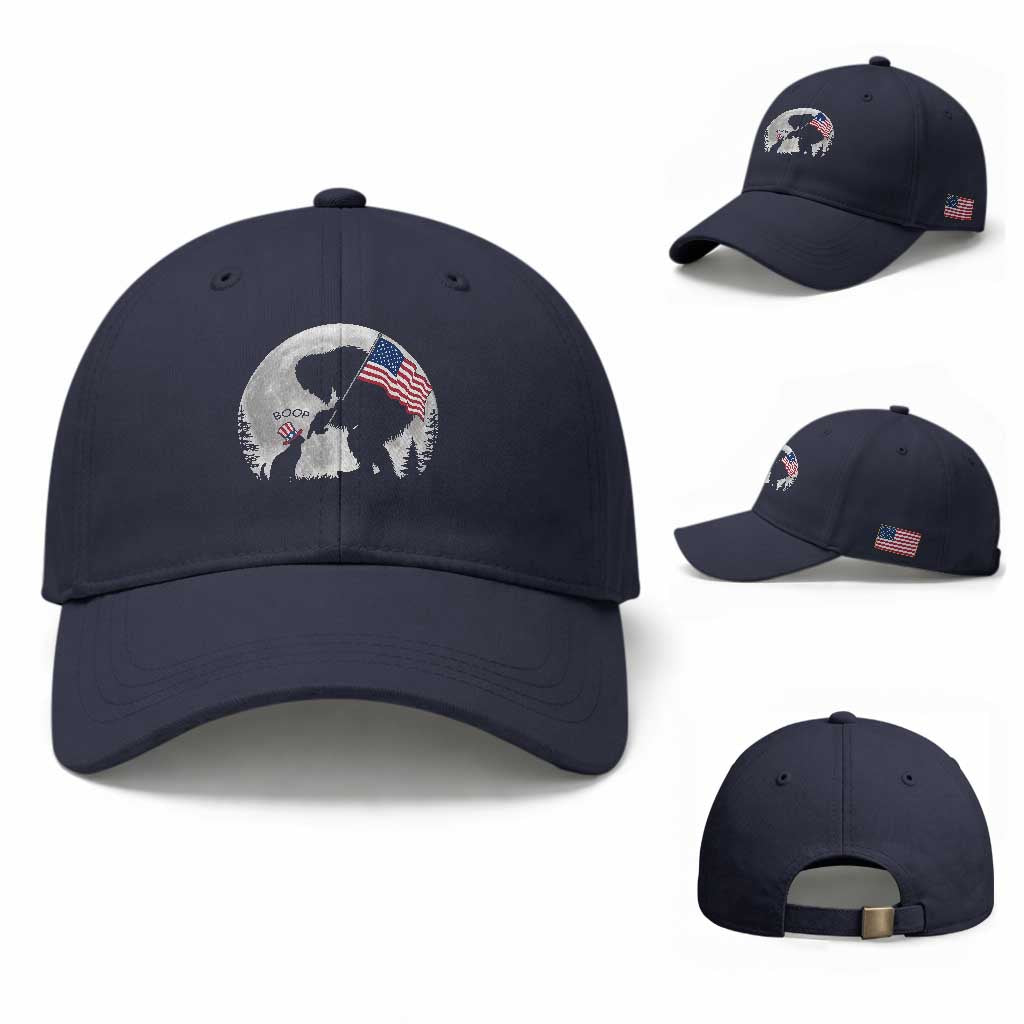 Bigfoot Boop Cat Moon Baseball Cap Funny Sasquatch Meme 4th of July TS14 Baseball Cap Universal Fit Navy Print Your Wear