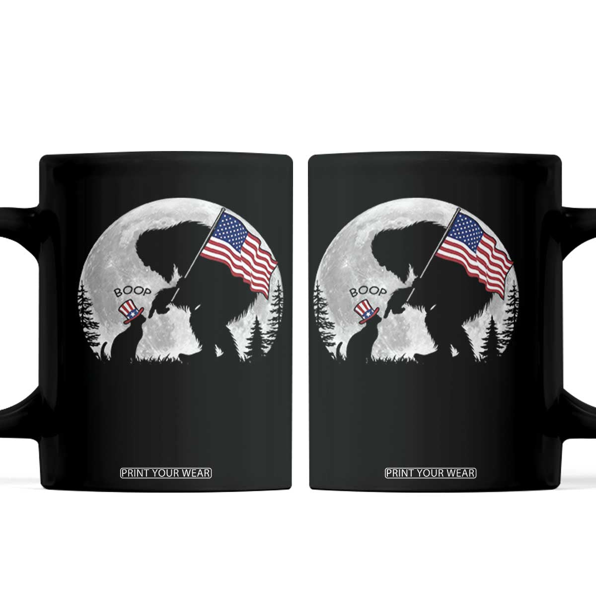 Bigfoot Boop Cat Moon Coffee Mug Funny Sasquatch Meme 4th of July TS14 Black Print Your Wear