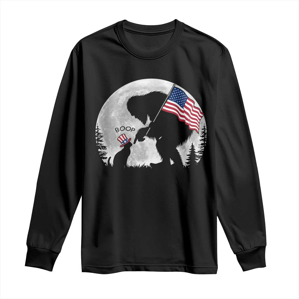 Bigfoot Boop Cat Moon Long Sleeve Shirt Funny Sasquatch Meme 4th of July TS14 Black Print Your Wear