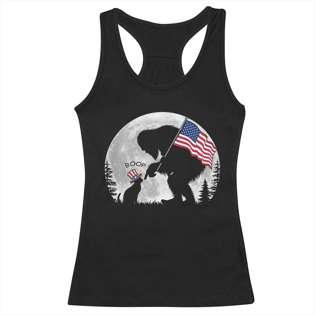 Bigfoot Boop Cat Moon Racerback Tank Top Funny Sasquatch Meme 4th of July TS14 Black Print Your Wear