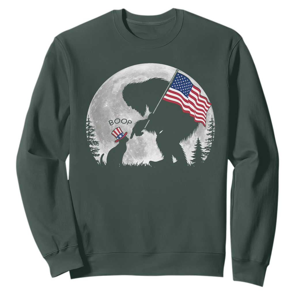 Bigfoot Boop Cat Moon Sweatshirt Funny Sasquatch Meme 4th of July TS14 Dark Forest Green Print Your Wear