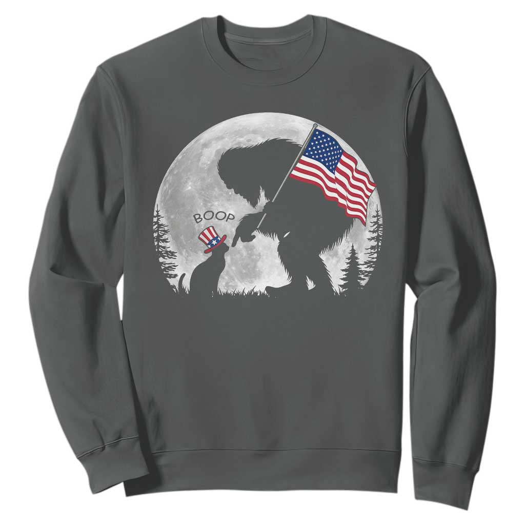 Bigfoot Boop Cat Moon Sweatshirt Funny Sasquatch Meme 4th of July TS14 Dark Heather Print Your Wear
