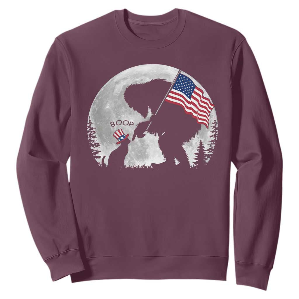 Bigfoot Boop Cat Moon Sweatshirt Funny Sasquatch Meme 4th of July TS14 Maroon Print Your Wear