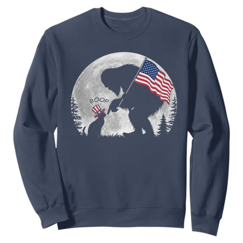 Bigfoot Boop Cat Moon Sweatshirt Funny Sasquatch Meme 4th of July TS14 Navy Print Your Wear
