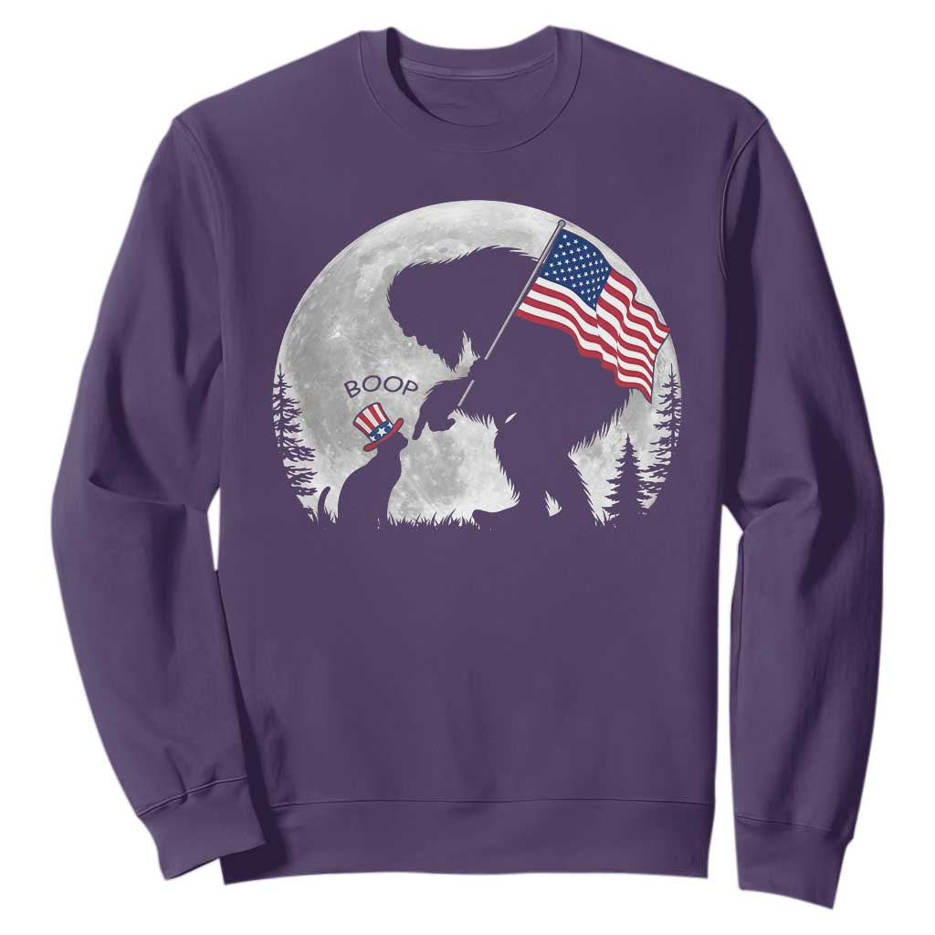 Bigfoot Boop Cat Moon Sweatshirt Funny Sasquatch Meme 4th of July TS14 Purple Print Your Wear