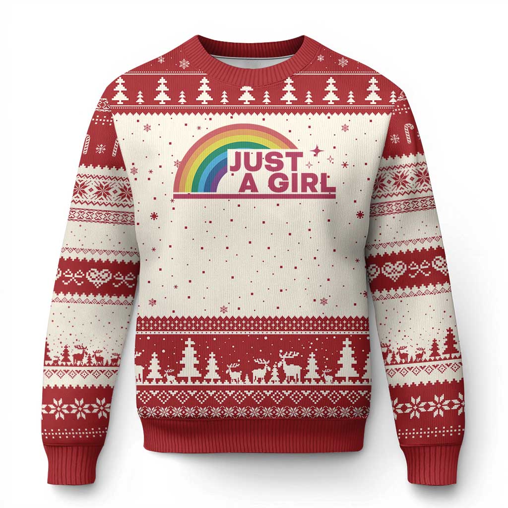 Just A Girl LGBTQ Pride Month Ugly Christmas Sweater TS14 Beige Red Print Your Wear