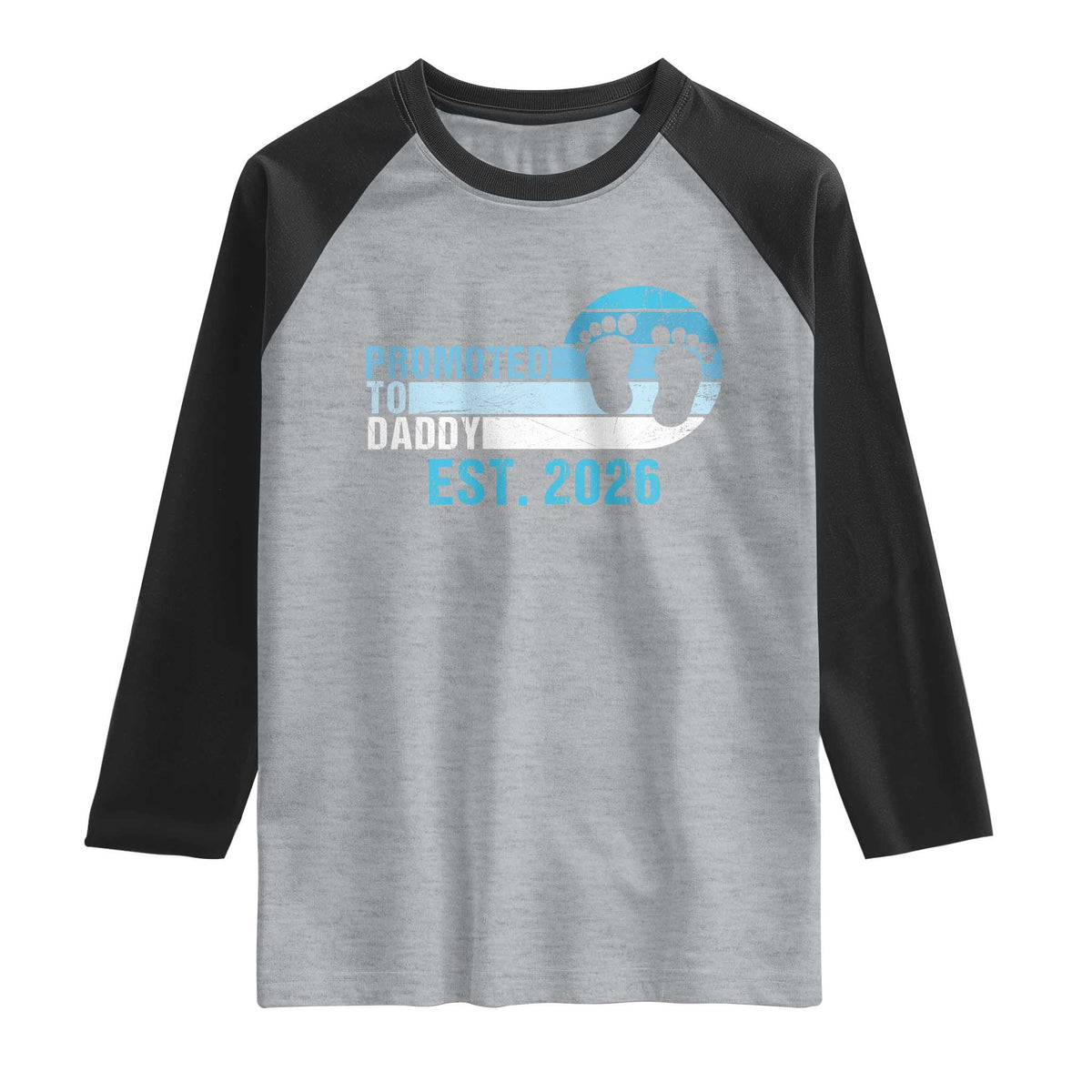 Promoted to Daddy 2026 Raglan Shirt Funny Pregnancy Reveal TS14 Heather Gray Black Print Your Wear