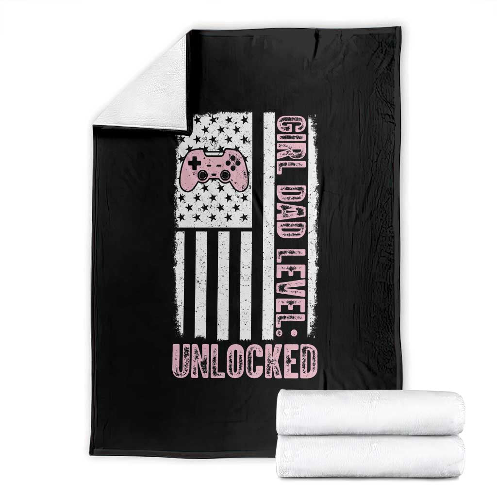 Girl Dad Level Unlocked Throw Blanket Funny New Dad TS14 Black Print Your Wear