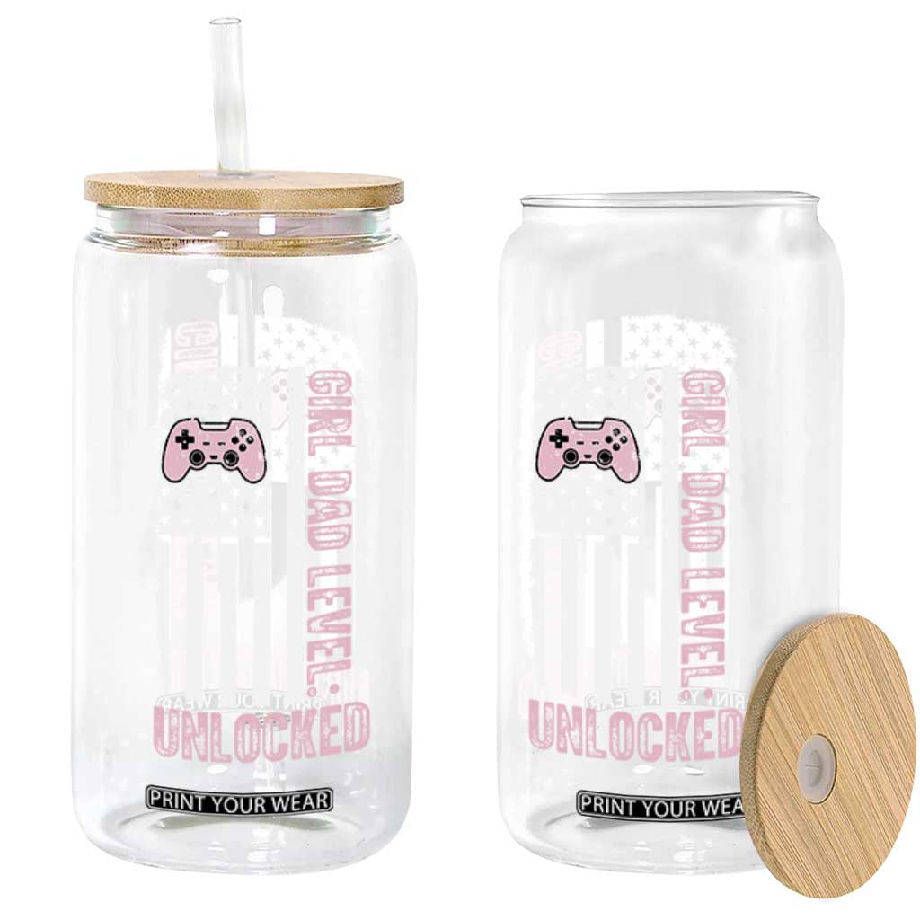 Girl Dad Level Unlocked Glass Can Funny New Dad TS14 Print Your Wear