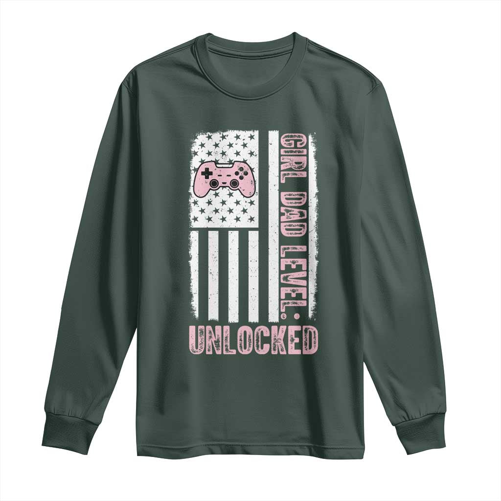 Girl Dad Level Unlocked Long Sleeve Shirt Funny New Dad TS14 Dark Forest Green Print Your Wear
