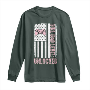 Girl Dad Level Unlocked Long Sleeve Shirt Funny New Dad TS14 Dark Forest Green Print Your Wear