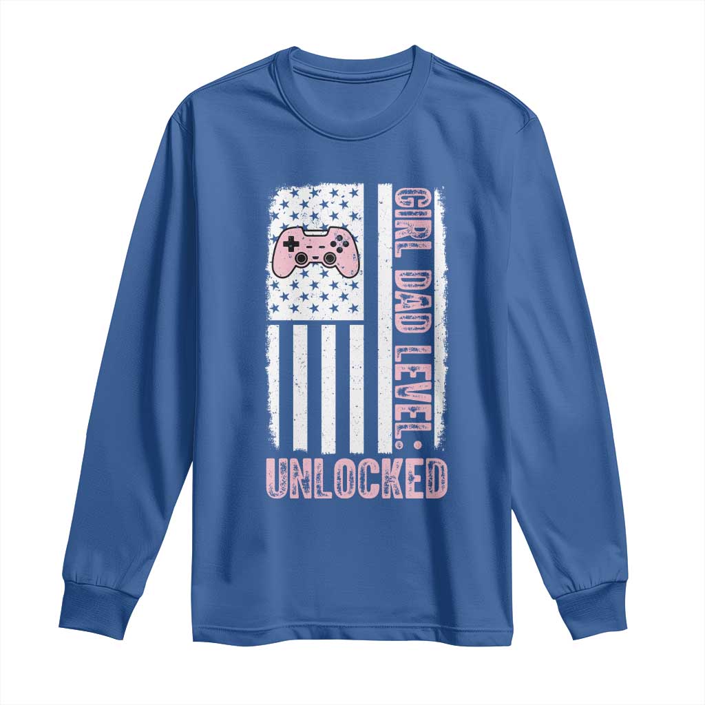 Girl Dad Level Unlocked Long Sleeve Shirt Funny New Dad TS14 Royal Blue Print Your Wear