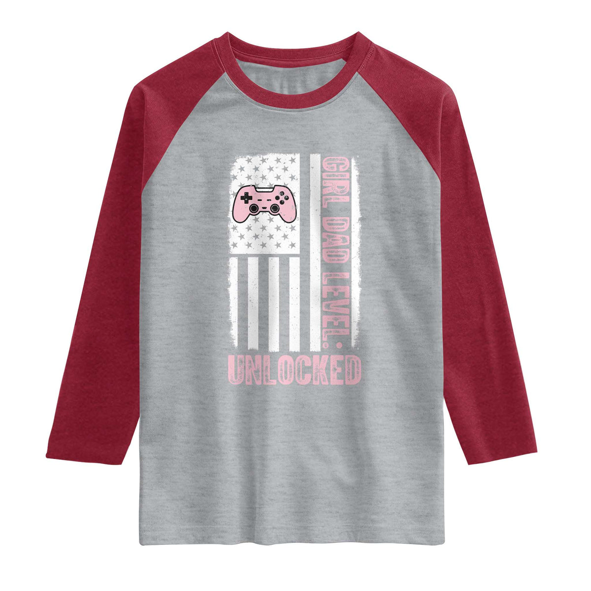 Girl Dad Level Unlocked Raglan Shirt Funny New Dad TS14 Heather Gray Heather Red Print Your Wear