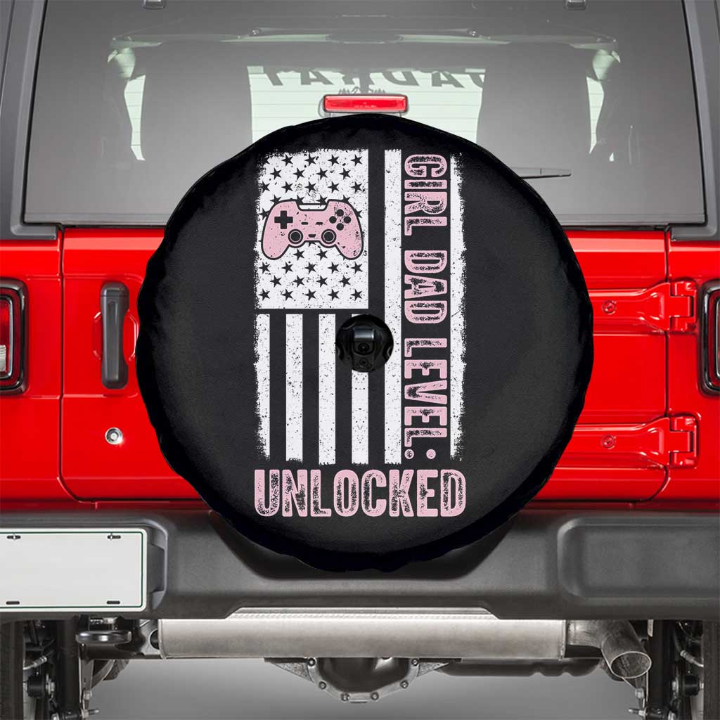 Girl Dad Level Unlocked Spare Tire Cover Funny New Dad TS14 Black Print Your Wear