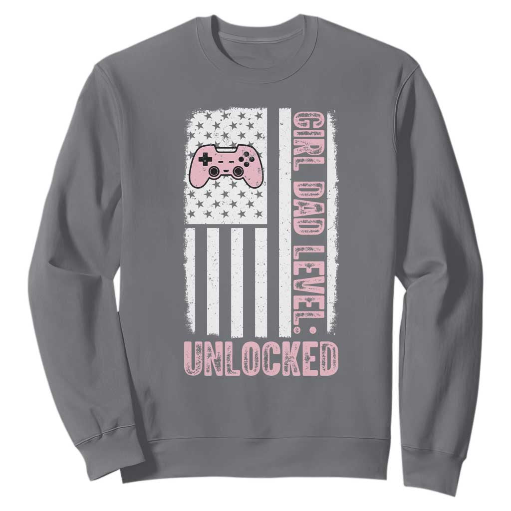 Girl Dad Level Unlocked Sweatshirt Funny New Dad TS14 Charcoal Print Your Wear