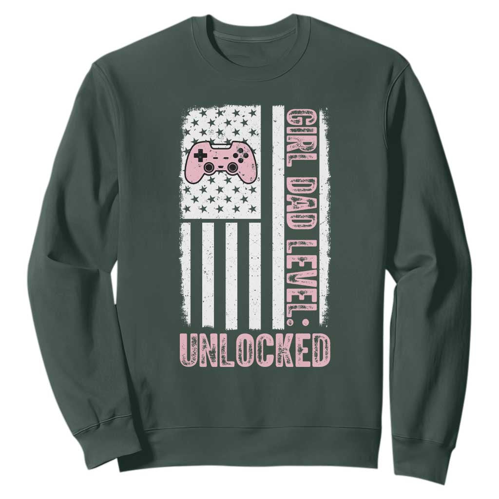 Girl Dad Level Unlocked Sweatshirt Funny New Dad TS14 Dark Forest Green Print Your Wear