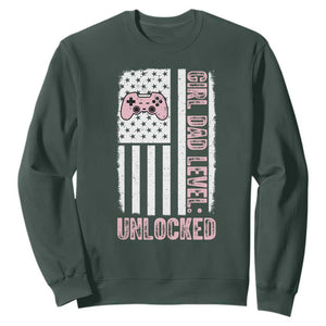 Girl Dad Level Unlocked Sweatshirt Funny New Dad TS14 Dark Forest Green Print Your Wear
