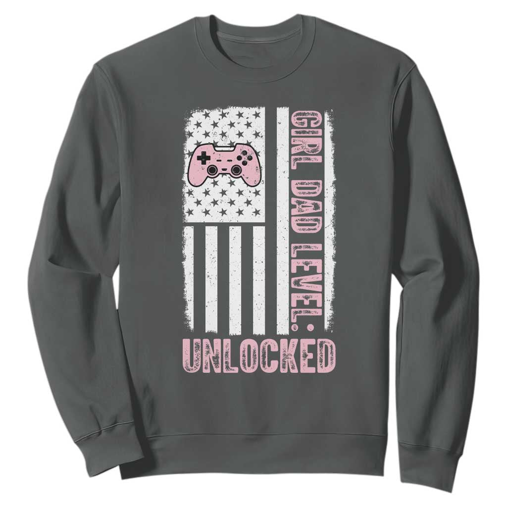 Girl Dad Level Unlocked Sweatshirt Funny New Dad TS14 Dark Heather Print Your Wear