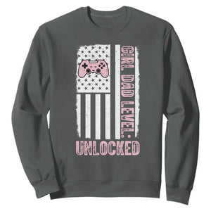 Girl Dad Level Unlocked Sweatshirt Funny New Dad TS14 Dark Heather Print Your Wear