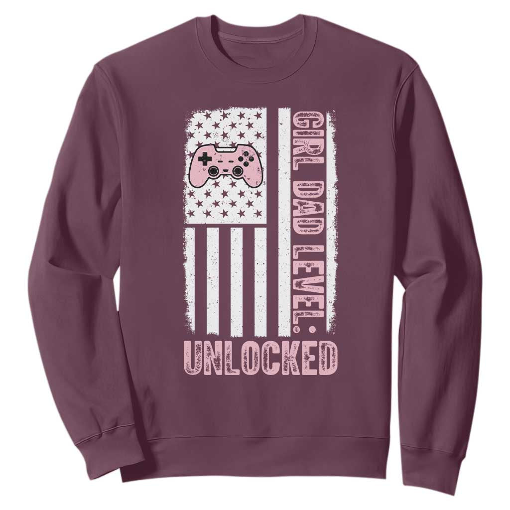 Girl Dad Level Unlocked Sweatshirt Funny New Dad TS14 Maroon Print Your Wear