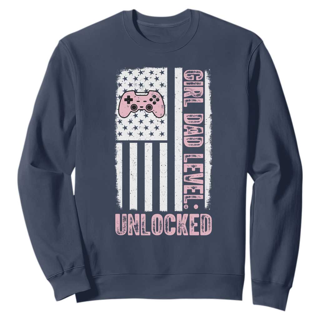 Girl Dad Level Unlocked Sweatshirt Funny New Dad TS14 Navy Print Your Wear