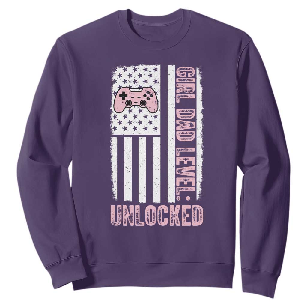 Girl Dad Level Unlocked Sweatshirt Funny New Dad TS14 Purple Print Your Wear