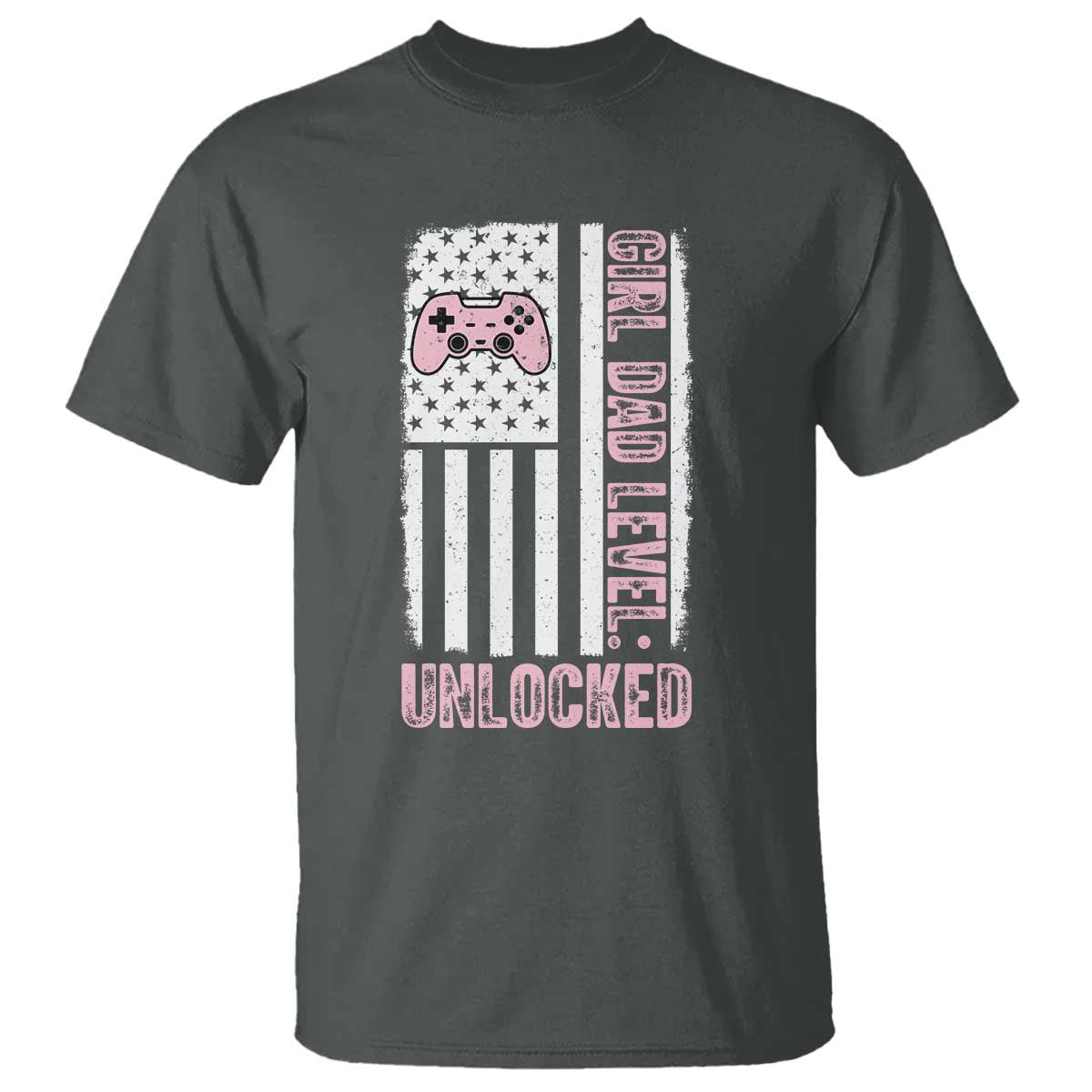 Girl Dad Level Unlocked T Shirt Funny New Dad TS14 Dark Heather Print Your Wear