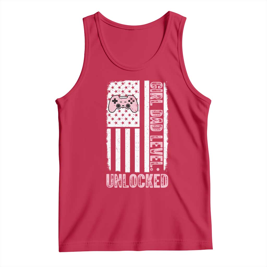 Girl Dad Level Unlocked Tank Top Funny New Dad TS14 Red Print Your Wear